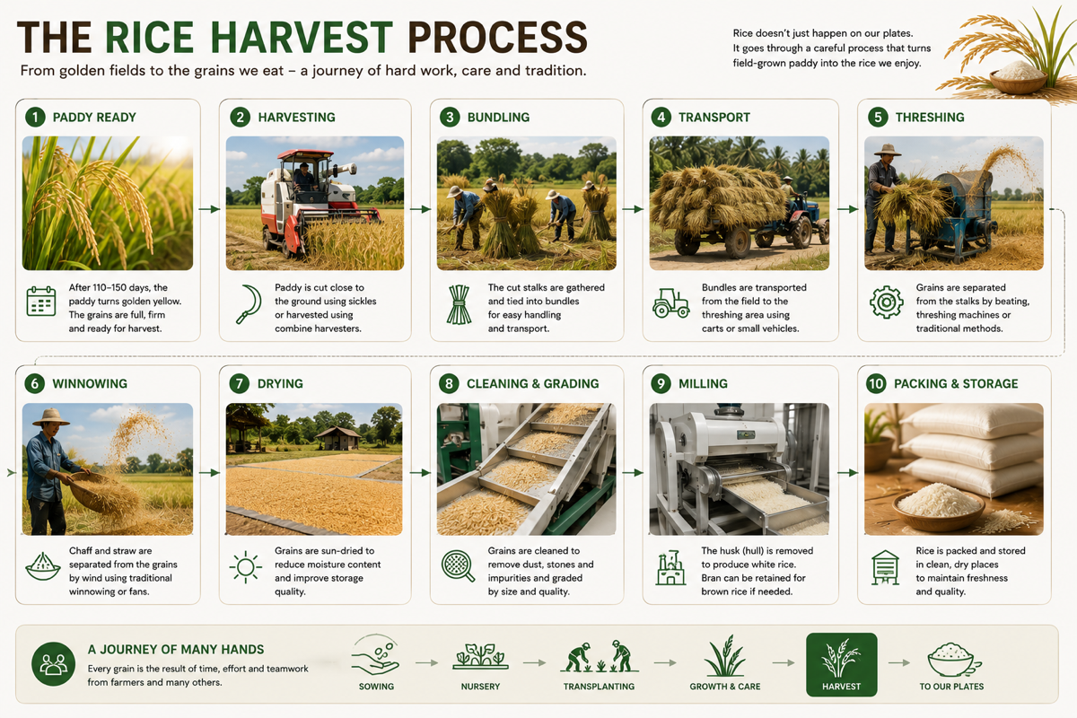 The Rice Harvest Process infographic