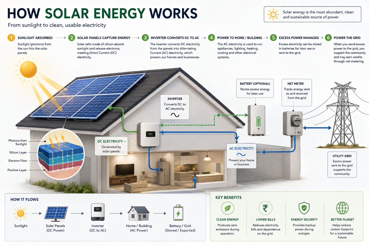 How Solar Energy Works infographic