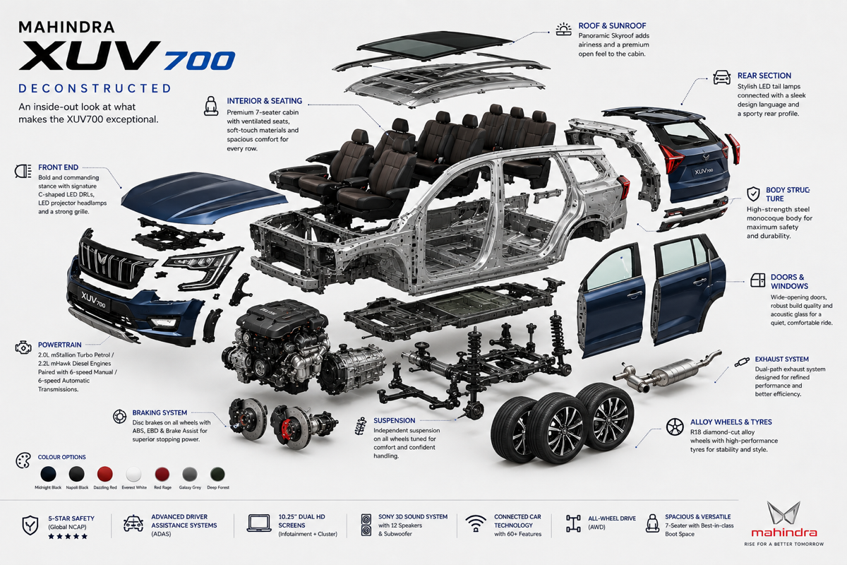 Mahindra XUV700 Deconstructed infographic